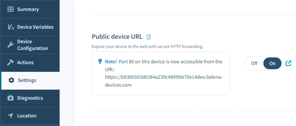 Toggle public device URL